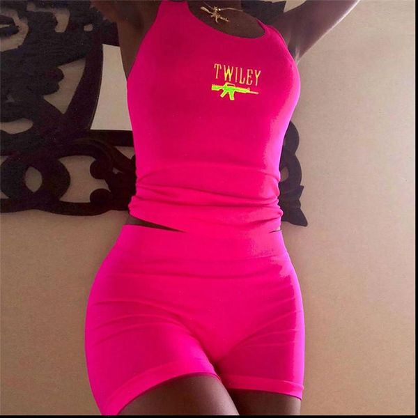 

letter women tracksuits embroidery 2 piece set casual neon color summer streetwear crop and shorts sets fashion, Gray