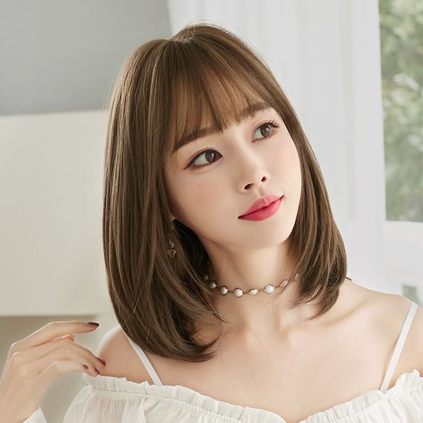 

new fashion wig female hair shoulder-length long air bangs synthetic wigs, Black