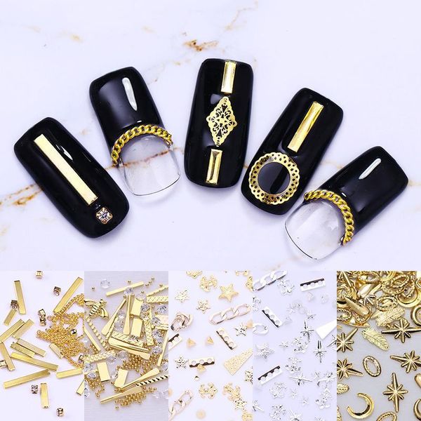 

nail studs rivet shiny mini beads ab color rhinestones star moon shape mixed size metal gold silver 3d art decorations1, Silver;gold