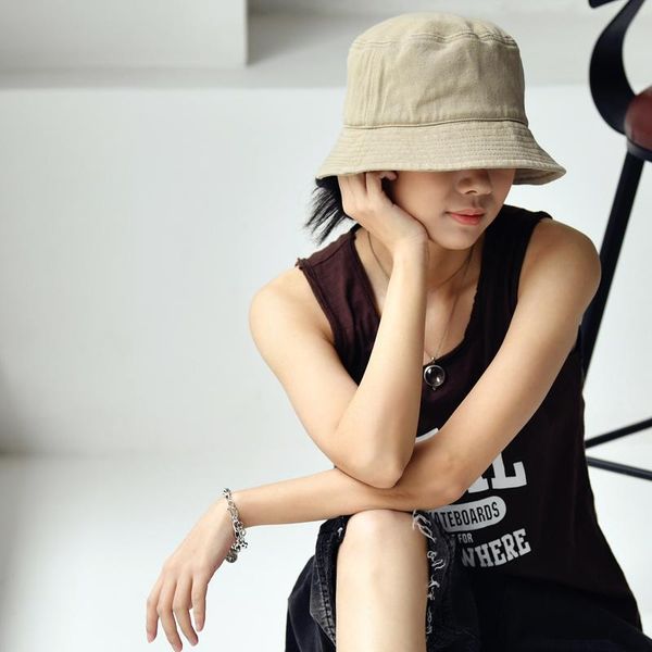 

wide brim hats micoco a1370b simple temperament japanese fashion the fisherman hat spring, summer, shade bucket, Blue;gray