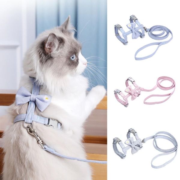 

cat costumes adjustable collar harness leash set bow pet kitten halter cats products belt