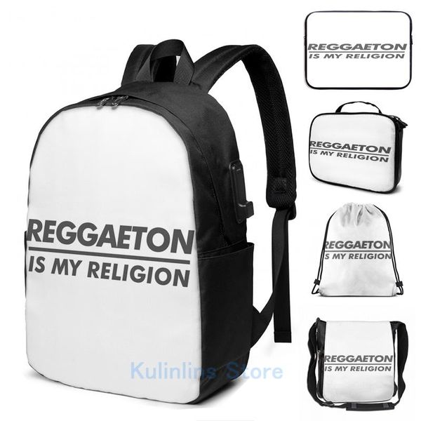 

backpack funny graphic print reggaeton is my religion usb charge men school bags women bag travel laptop