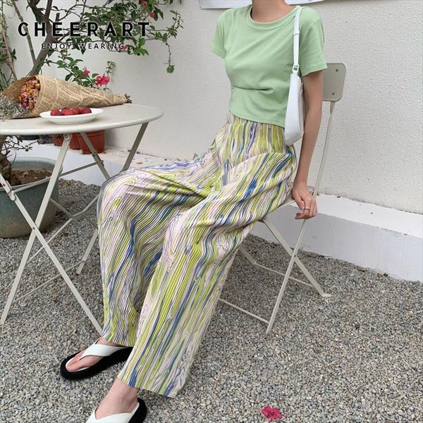 

origami green pleated korean womens pants fashion bottoms high waist loose colorful wide leg pant cyber y2k trousers women, Black;white