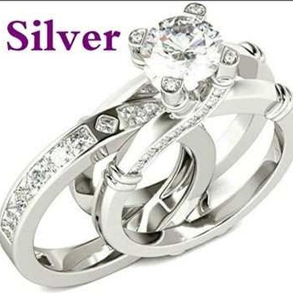 

2pcs / set women's bridal jewelry luxury square cubic zircon ring wedding banquet promises rings, Slivery;golden