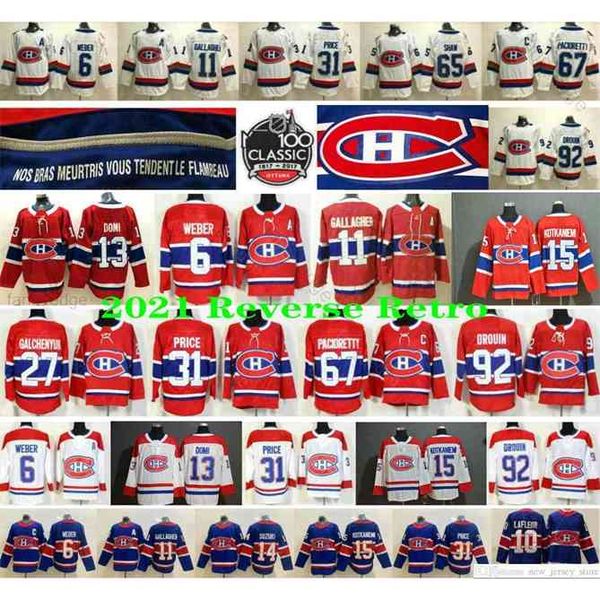 

96 2021 Reverse Retro Montreal Canadiens 31 Carey Price 6 Shea Weber 11 Brendan Gallagher 13 Max Domi 15 Kotkaniemi 92 Drouin Hockey Jerseys, White men size s-xxxl