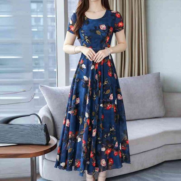 

elegant vintage short sleeve floral womens dresses print plus size beach party summer long maxi, Black;gray