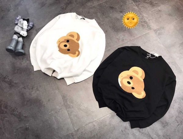 

fashion fleece hoodies ins net red bear flocking sweater men's and women's cotton casual versatile loose age reducing cartoon bran, Black