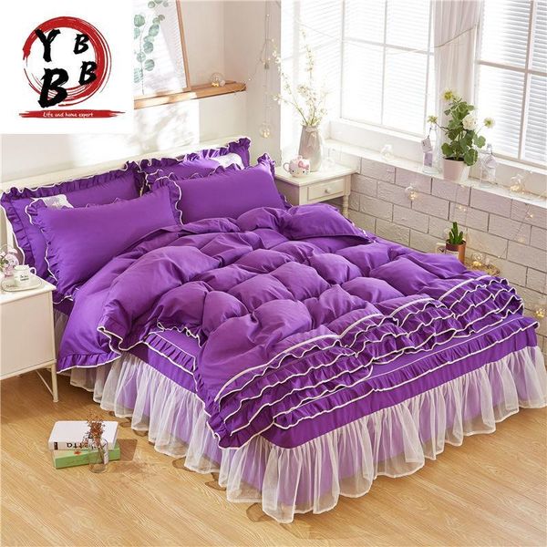 

bedding sets korean princess pattern lace set 3/4pcs purple wedding bed skirt twin full  king duvet cover bedclothes