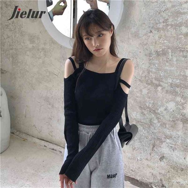 

o-neck autumn winter sweater solid color women knitted hollow out chic pullovers slim sweaters pull femme jumper soft 210426, White;black