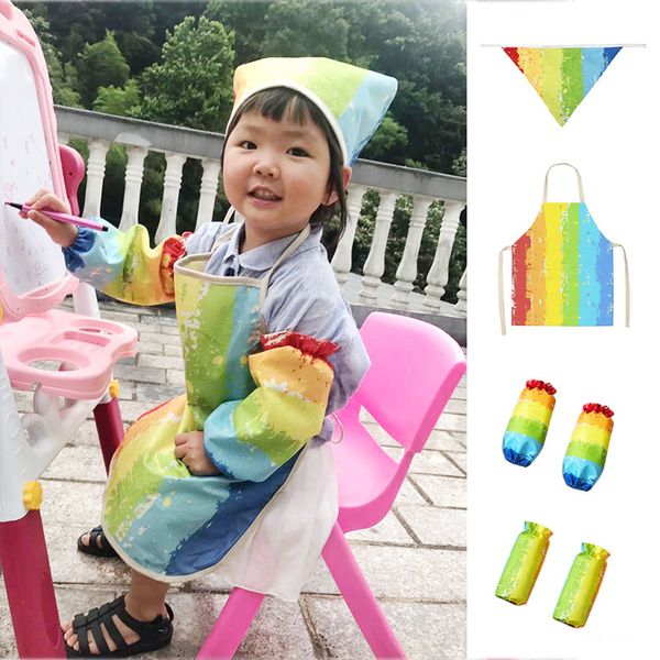

rainbow contrast studio printed children art canvas denim linen apron kitchen