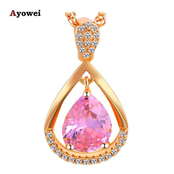 

pendant necklaces ayowei for women party fashion jewelry pendant& necklace romantic pink zircon yellow gold color lns630a, Silver