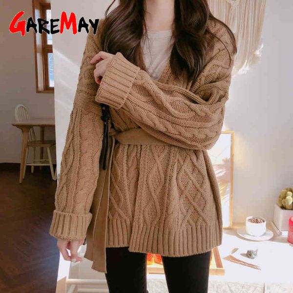 

autumn women's knitted cardigan thick v neck winter loose female korean chic s for women 210428, White