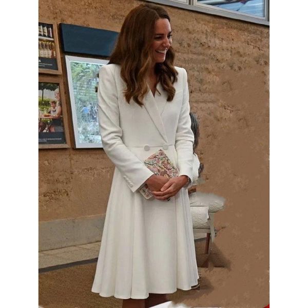 

casual dresses princess kate middleton dress 2021 spring autumn women runway notched collar long sleeves elegant np1736c, Black;gray
