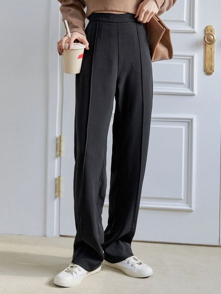 

dazy high waist press crease straight leg pants 58ou#, Black;white