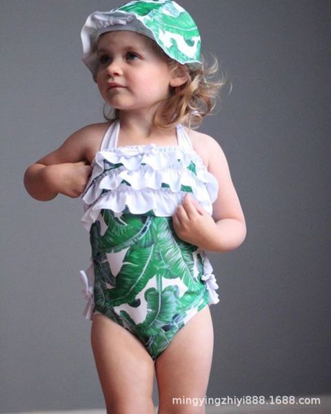 

children's suit one piece fashion card sweet and lovely leaves children's swimsuit, Black