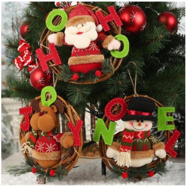 

party decoration christmas tree ornaments plush snowman santa claus elk reindeer rattan ring hanging pendants for holiday