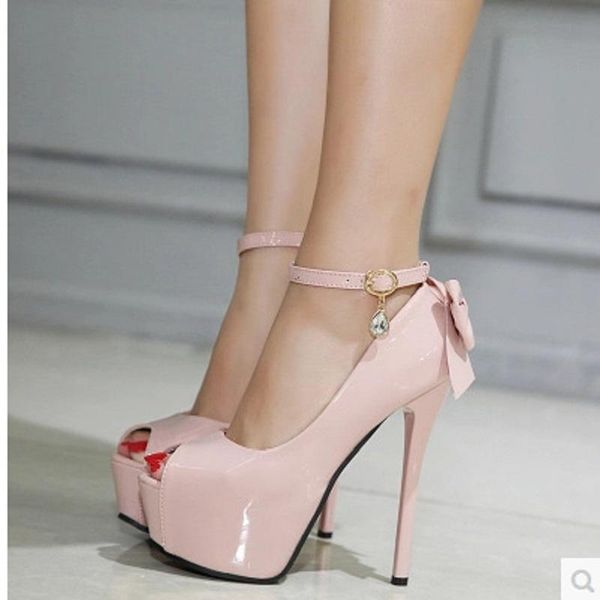 

autumn slimming super beautiful fish mouth shoes waterproof platform stiletto bow high heels sandals, Black