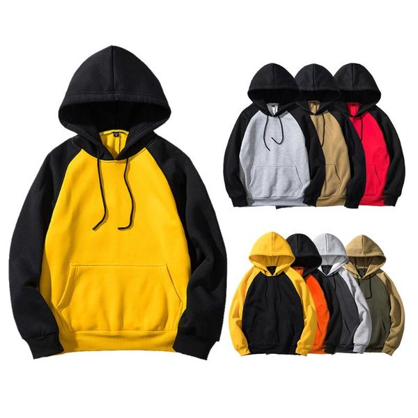 

men's hoodies & sweatshirts 2021 men patchwork male oversized streetwear thicken hooded casual loose men's hoodie coat, Black