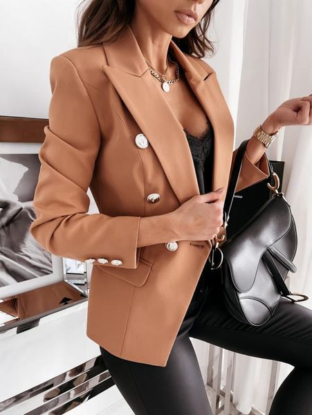 

women's suits & blazers blazer office wear jacket fashion casual long sleeve 2021 autumn double breasted solid color stand up collar sm, White;black