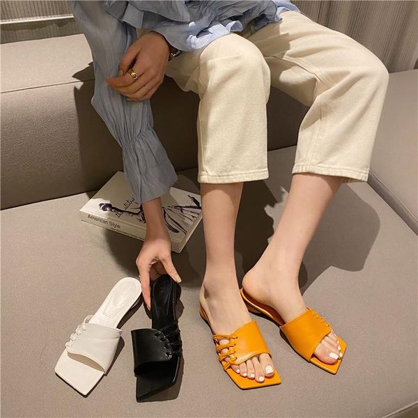 

dress shoes 2021 women designer brand woven hollowed mules toe baring sandal low heel women's summer sandals, Black