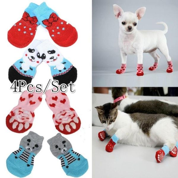 

4pcs/set dog winter shoes small pet cat chihuahua thick warm protector socks booties accessories apparel
