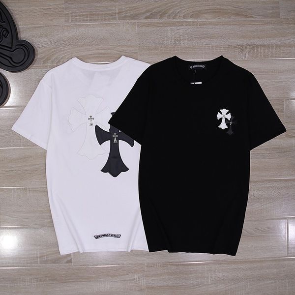 

21ss summer cross leather short sleeve loose casual t-shirt for men and women, White