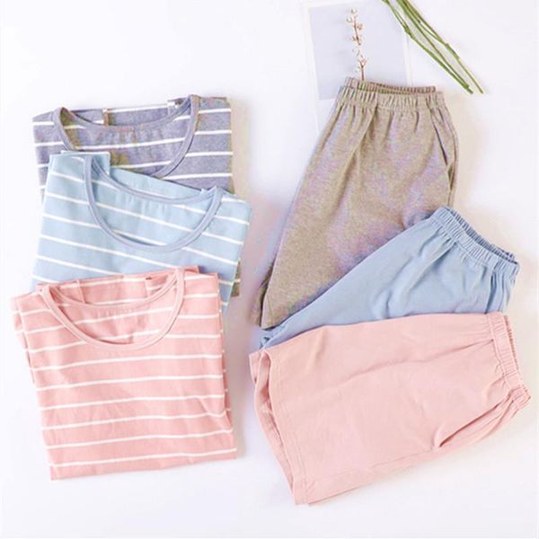 

Womens Sleepwears Fdfklak Good Quality Cotton Pajamas Women Short Sleeve Striped Pijamas Set Summer Girls Sleepwear Pajama Pyjama Femme, Black;red