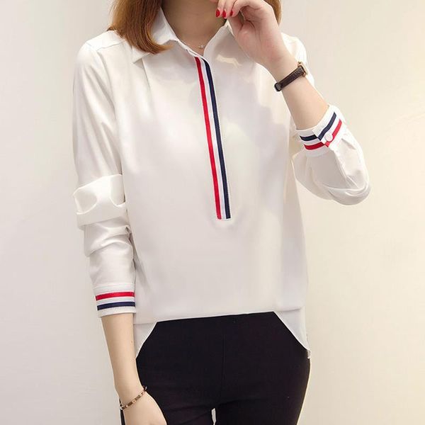 

women blouses long sleeve white blouse striped spliced shirt clothes chiffon korean style ladies woman femme shirts