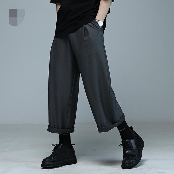 

men's pants loose casual straight leg curly gray wide european and american trend, Black