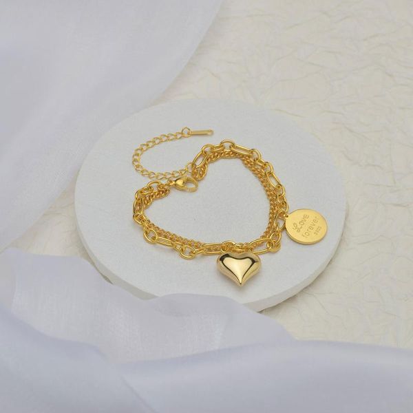 

link, chain stainless steel bracelet heart round card loveforever bracelets square brand adjustable bangle for women lover anniversary gift, Black