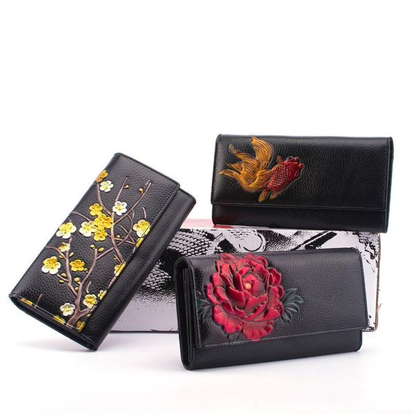 

wallets vintage national style long women's wallet hand-in-hand bag woman, Red;black
