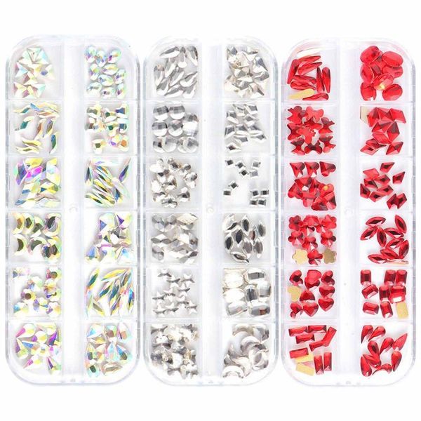 

box glitter 3d rhinestones shiny nail art decorations mixed size crystal gems diy manicure, Silver;gold