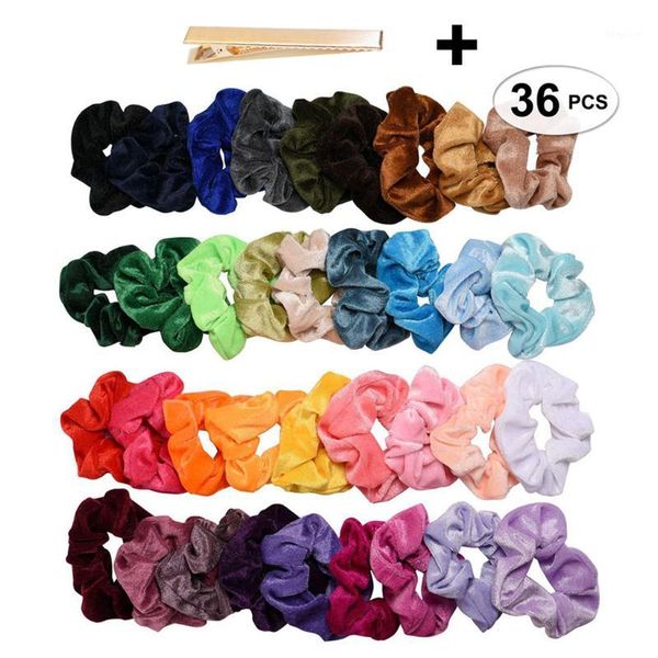 

girls elastic elvet hair bands 36 piece scrunchie gum tie headband ring rope ponytail holder accessories dec1, Brown