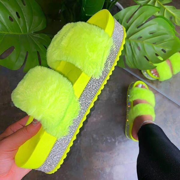 

dress shoes 2021 women's summer outdoor slippers solid color flat sandals plush fashion casual comfortable plus size fur, Black