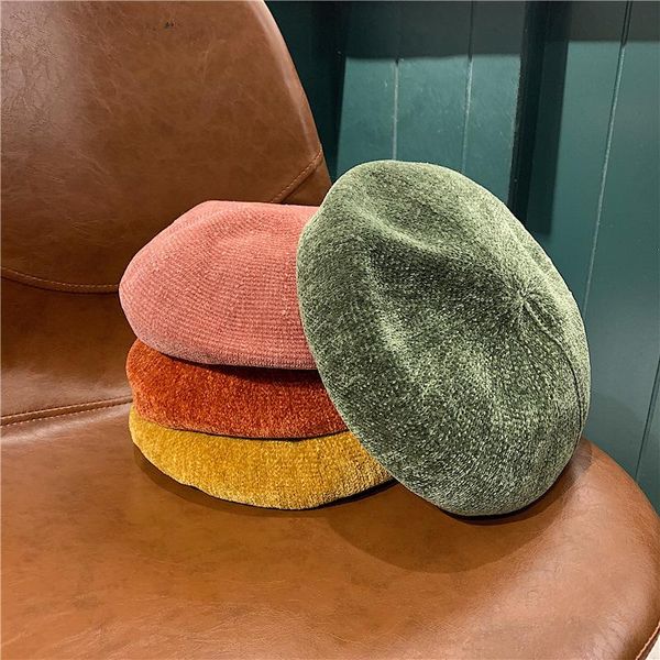

berets 202109-26kaixing autumn chenille fabric solid lady beret hat men women leisure painter, Blue;gray