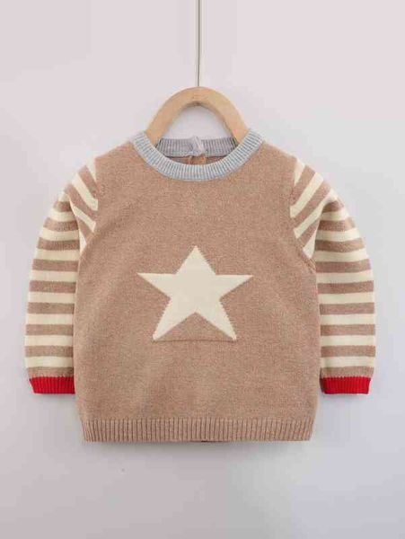 

baby striped and star pattern button back sweater she, Blue