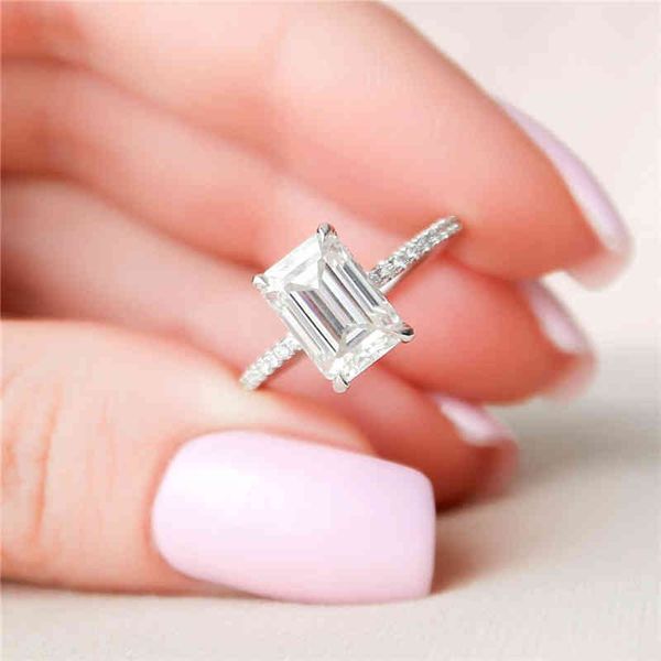 

solid 18k white gold 2.5ct 9*6.5mm emerald cut half band moissanite ring def color vvs vintage style women anniversary for gift, Slivery;golden