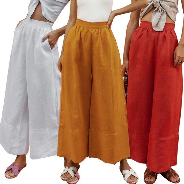 

women's pants & capris hirigin casual high waist solid cotton linen trousers wide leg 3 colours holiday, Black;white