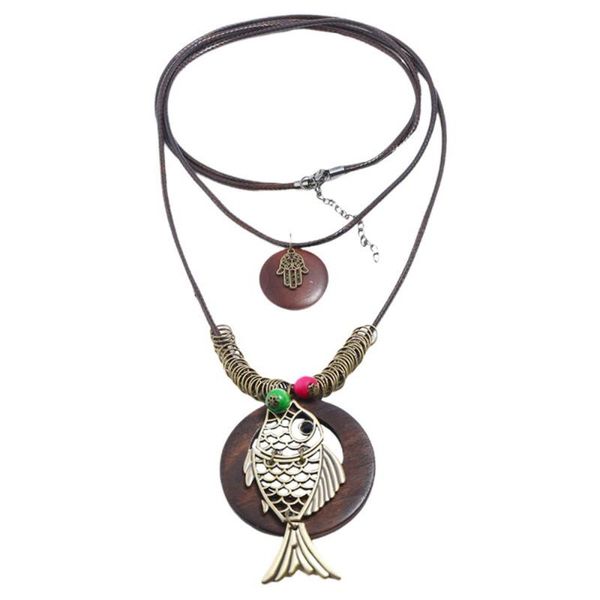 

pendant necklaces wooden bead jewelry alloy fish long necklace fashion sweater chain vintage torque for woman, Silver
