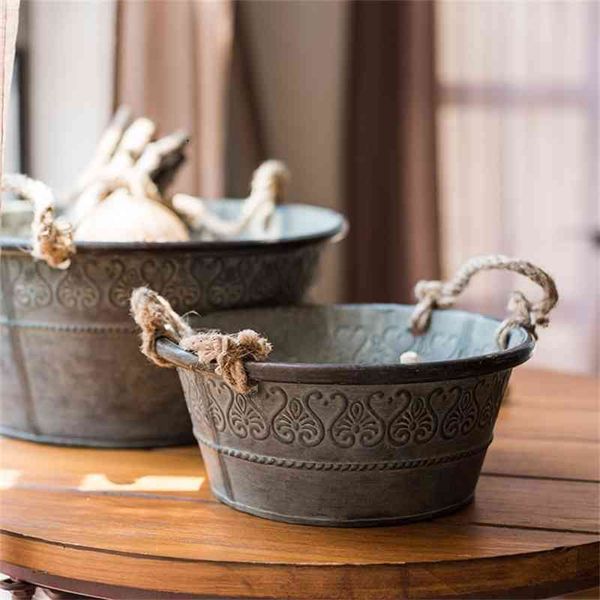 Metal Vintage Vintage Pot Pot Farmhouse Nordic Ferro fundido Shabby Chic Balcon Plantas Plantas Potes Donaczka Mini Cactus Pots E5 210401