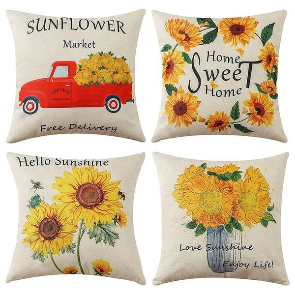 

pillow case sunflower throw covers 18x18 set of 4 pillowcase for summer farmhouse decorations cushion cases home