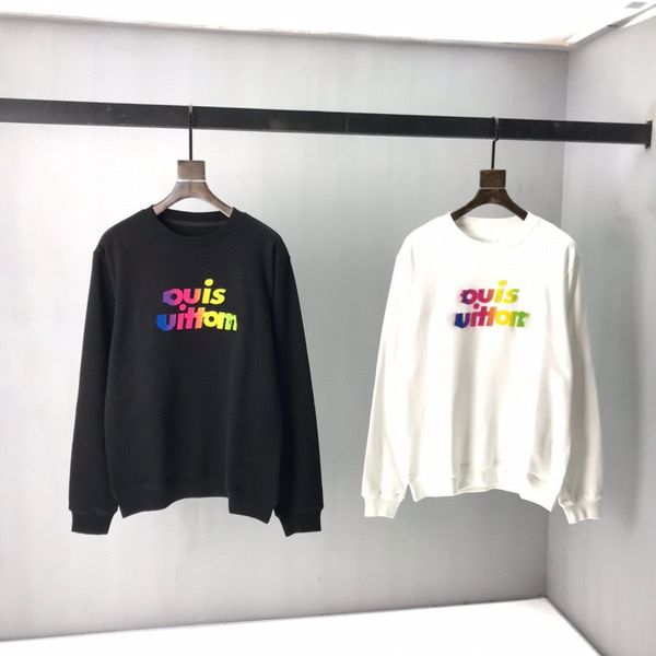 

men's loose cotton sweatshirts ladies hoodies round neck rainbow letters couple casual fall/winter student sweaters 003, Black