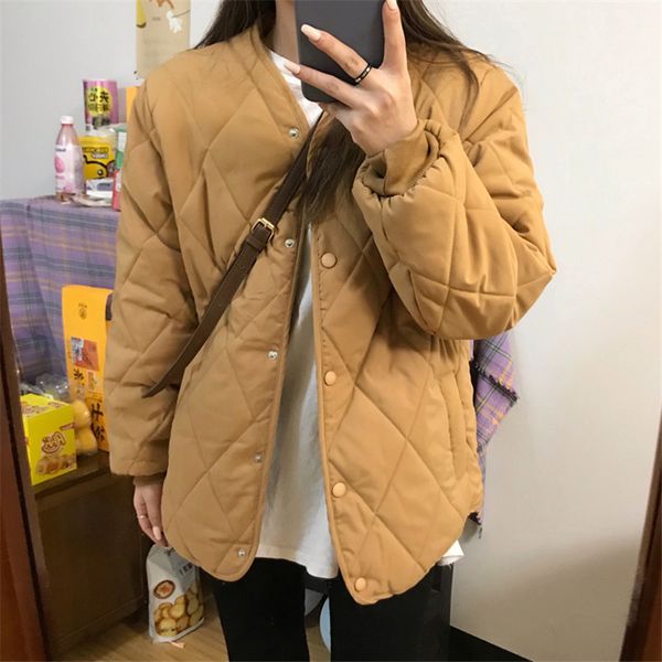 

ol autumn winter coat women bread clothes minimalist vintage elegant work wear solid loose jacket female parkas 210421, Black