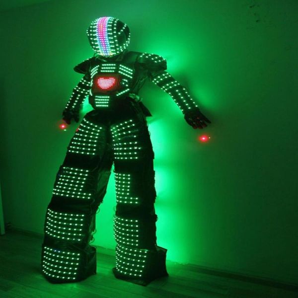 

party decoration led david guetta kryoman robot suit with screen in chest and digital helmet nightclub costume