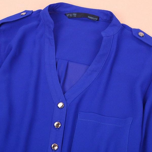 

summer elegant long sleeve v-neck silk women chiffon blouses solid blue black white blouse ladies shirts female blusas women's &