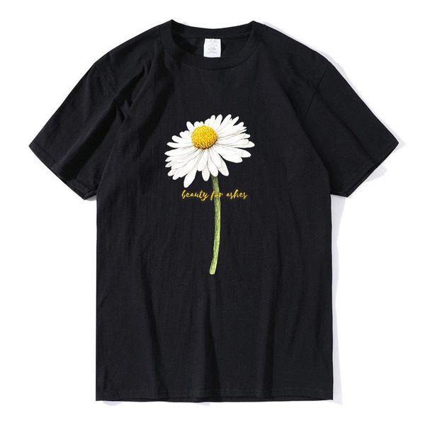 

men's t-shirts oversized streetwear cotton tee beauty for ashes creative simple daisy print t-shirt funny 100% novelty shirt, White;black