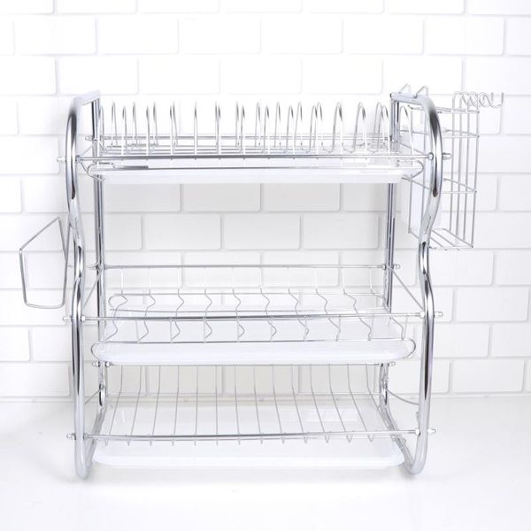 

kitchen storage & organization cutlery drain rack 3 layer dish drainer iron art utensils organizer rustproof dishes plates shelf (