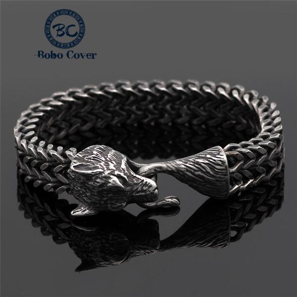 

link, chain lucky men stainless steel wolf bracelet homme silver color dragon bracelets classic jewelry gift does not fade link, Black