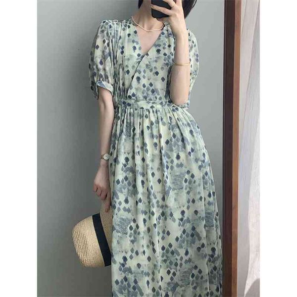 

casual dresses women summer v-neck vintage print high waist design long elegant clothes vestidos r4qx, Black;gray