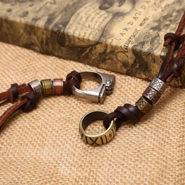 

pendant necklaces vintage steampunk accessories roman number and lighter necklace genuine leather pendent jewelry chain for men women, Silver